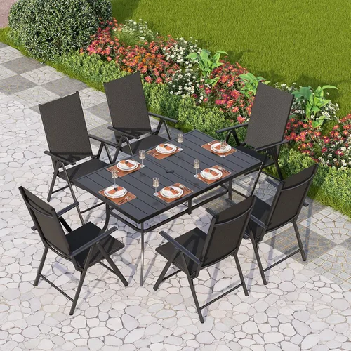 Vista 15 de PHI VILLA Juego de comedor al aire libre para 4, mesa de metal con sillas plegables, negro