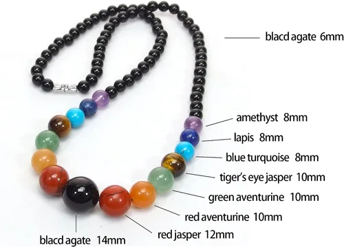 Vista 4 de Juego de collar y aretes de ágata negra de 7 chakras, collar de piedra natural, aretes de piedra de cristal curativo, Ágata negra, amatista púrpura