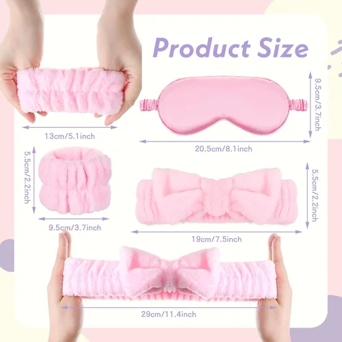 Vista 2 de Xtinmee 48 piezas de diademas de spa para fiestas de pijamas, suministros de fiesta de pijamas, máscara de ojos rosa para niñas y mujeres cumpleaños