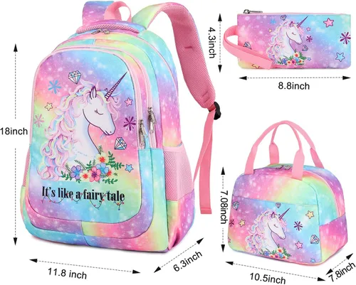 Vista 2 de BTOOP Mochilas escolares para niñas, mochila ligera y bonita bolsa de almuerzo para niños y estuche para lápices