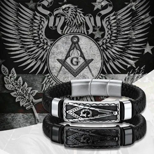 Vista 3 de Bestyle Pulseras vikingas trenzadas de cuero genuino para hombres y niños, pulseras vintage de martillo de Thorcalaveramasónico masón con cierre,