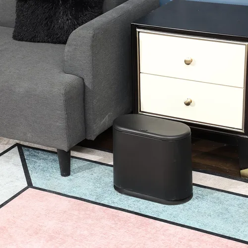 Vista 6 de Basurero delgado negro de 12 litros con tapa superior de presión, cubo de basura de cocina a prueba de mascotas y perros, cubo de basura delgado