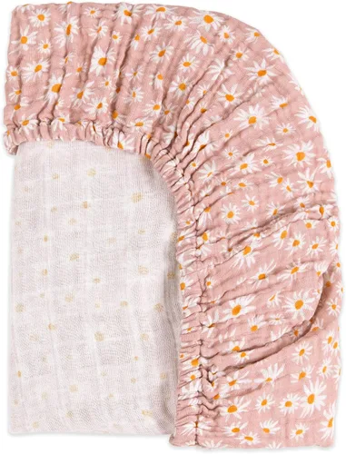 Vista 5 de Babyletto Sábanas de muselina para cuna para niñas y niños en margarita