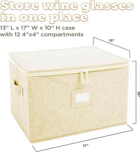 Vista 3 de storageLAB Contenedores de almacenamiento para copas de vino, organizador de carcasa dura para juegos de copas y cristalería, caja de almacenamiento