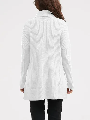 Vista 5 de LILLUSORY Suéter de cuello alto de gran tamaño para mujer 2023, suéter de punto acanalado de moda para otoño