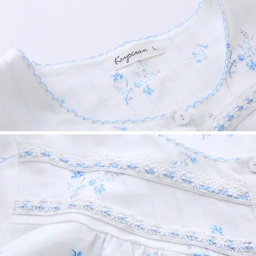 Vista 9 de Keyocean Elegantes camisones para mujer, suaves, 100% algodón, cómodos, ligeros, de manga larga, para mujeres mayores