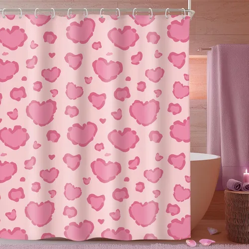 Vista 16 de Riyidecor Cortina de Ducha con Estampado de Leopardo Negro y Rosa Cabina Pequeña RV Estrecha Linda Femenina Moderna Trendy Simple Guepardo 36Wx72H
