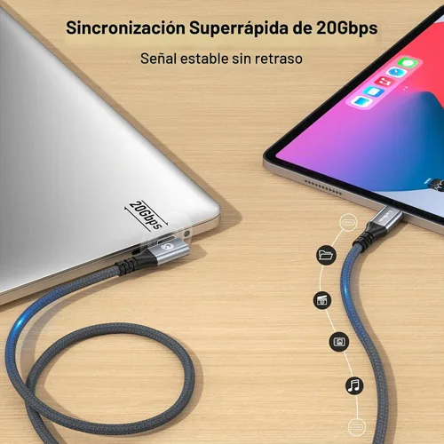 Vista 3 de Cable USB C de ángulo recto de 1 pie, 12 pulgadas 240 W corto USBC a USBC Gris