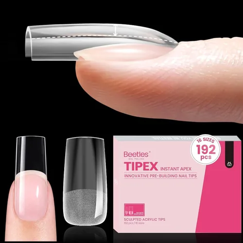 Vista 27 de Beetles Tipex Instant Apex - Puntas de uñas cuadradas largas, 192 piezas, 16 tamaños (00-14)
