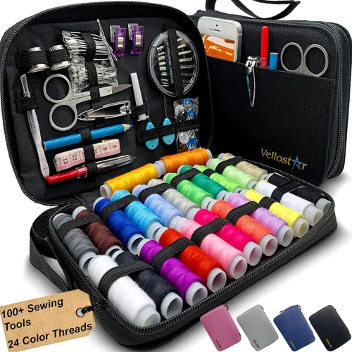 Vista 12 de Kit de costura para adultos con suministros y accesorios de costura, kit de costura a mano básico para pequeñas reparaciones, kit de costura