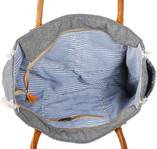 Vista 3 de KPL Sel De Mer Upcycled Canvas and leather Hand Bag Cowhide Tote Bag shopping bag carry on leather bag