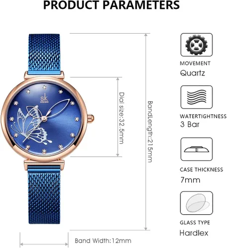 Vista 7 de SHENGKE Relojes simples analógicos de malla para mujer, correa de acero inoxidable, regalo para aniversario