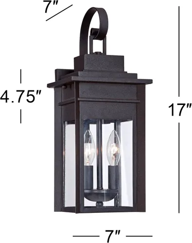 Vista 3 de Franklin Iron Works Bransford - Lámpara de pared rústica tradicional para exteriores, farol negro moteado gris, paneles de vidrio transparente de 17