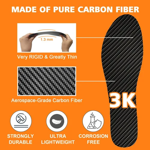 Vista 6 de Plantillas de fibra de carbono, 1 par de plantillas rígidas para aliviar el dolor, recuperación de la puntera de césped artrítico, Hallux rigidus