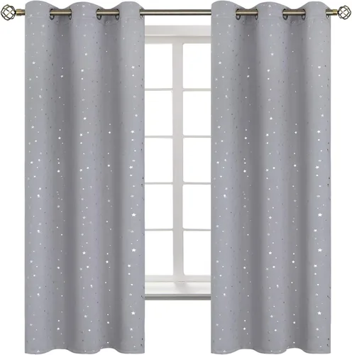 Vista 7 de BGment Cortinas opacas para dormitorio infantil, con aislamiento térmico, con ojales, estampado de estrellas plateadas, cortinas para oscurecer