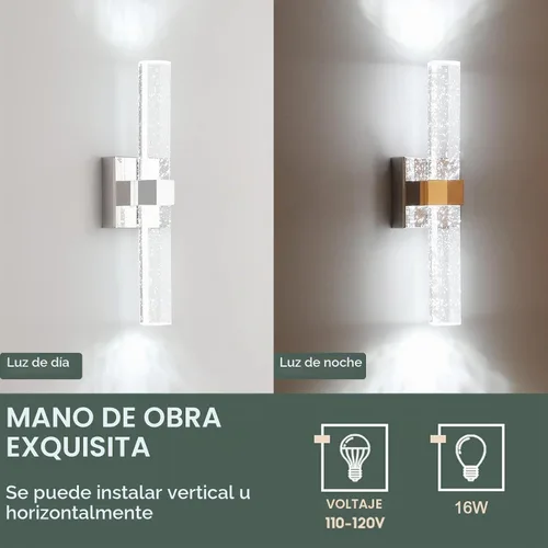 Vista 6 de Aipsun Lámparas de baño, luces cromadas con cristal de burbujas, accesorios de iluminación modernos de 19.7 pulgadas, accesorios de iluminación