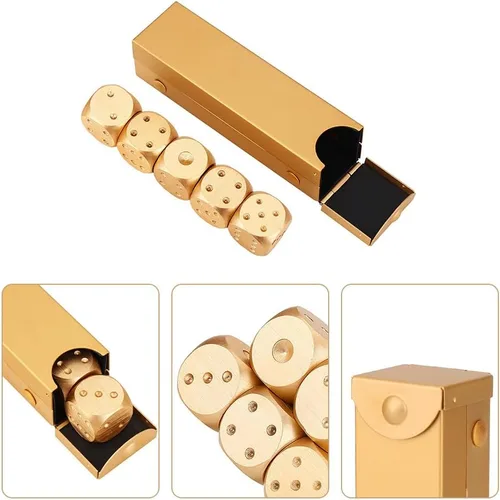 Vista 6 de Tiiyee Dados de aleación de aluminio, juego de 5 dados poliédricos de metal con estuche cuadrado, accesorio portátil de 6 caras, regalo