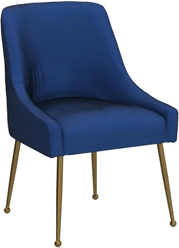 Vista 4 de Juego de 2 sillas de comedor de terciopelo, sillas de comedor tapizadas con patas de metal dorado pulido, sillas auxiliares de cocina de granja, Azul