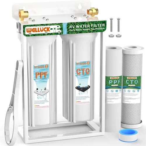 Vista 9 de WELLUCK Filtro de agua en línea para autocaravana que reduce el cloro y el olor, 2 paquetes de accesorios de filtro de manguera de agua para camping