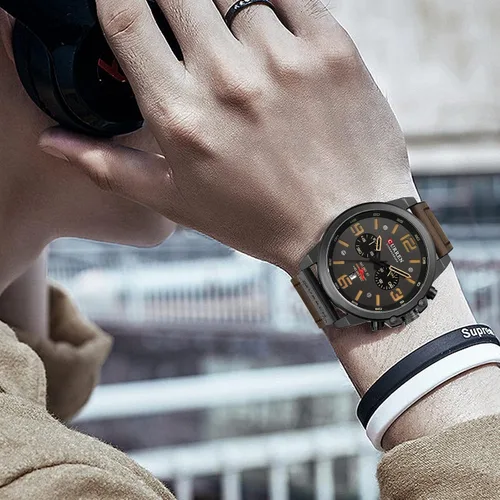 Vista 2 de FANMIS Reloj de hombre deportivo militar, analógico, de cuarzo, cronógrafo clásico, esfera sándwich, para negocios y vestir, resistente al agua