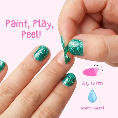 Vista 2 de MISS NELLA Brillo navideño: sin olor, base de agua y seguro para niños, paquete de 3 esmaltes de uñas verde (brillantina), rojo y dorado