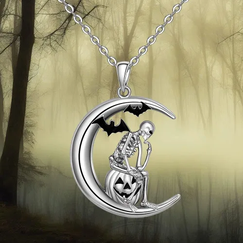Vista 6 de Flamingo Necklace Halloween Skeleton Cat Necklace Turtle Axolotl Hummingbird Necklaces for Women 925 Sterling Silver Cute Animal Jewelry Christmas