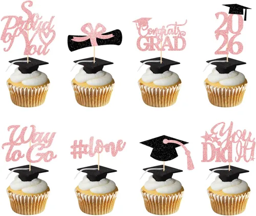 Vista 19 de Decoraciones de graduación 2026 azul, adornos para cupcakes de graduación 2026 azul y negro, suministros de decoración para cupcakes clase de 2026
