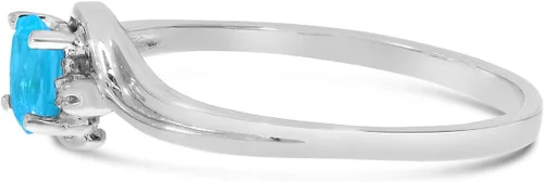 Vista 4 de Anillo de oro blanco de 10 quilates con topacio azul ovalado y diamante