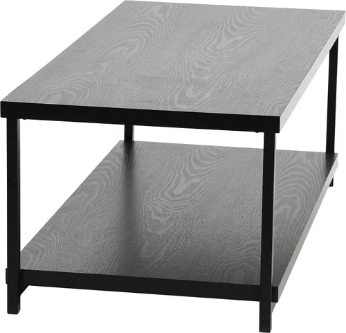 Vista 6 de Household Essentials Jamestown - Mesa auxiliar rectangular con estante de almacenamiento, grano de madera de roble negro y metal negro