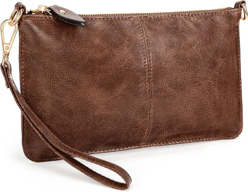 Vista 30 de YALUXE Women's Genuine Leather Wristlet Handbags Purses Clutch Wallet Bag 1- Correa de cuero blanco