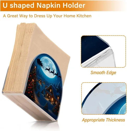 Vista 4 de Servilletero de Papá Noel de Nochebuena azul para mesa, dispensadores de pañuelos acrílicos, servilleteros de cóctel para comedor, baño, cocina