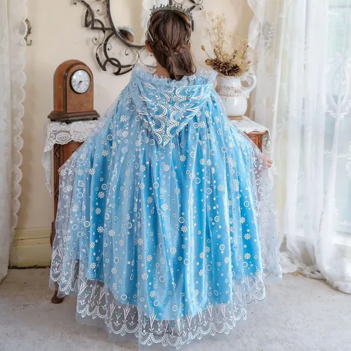 Vista 6 de PURFEEL Capa de lujo con capucha para niñas de Elsa disfraz de capa de princesa para niños de Elsa 2022