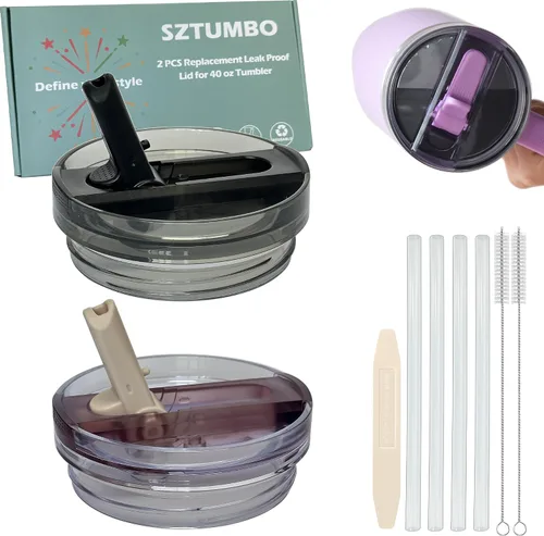 Vista 10 de 2 tapas con popote desmontable para Stanley Quencher ProTour de 40 onzas, tapa 100% a prueba de fugas para accesorios de vasos Stanely de 40 onzas