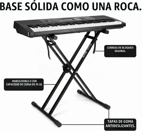 Vista 5 de RockJam Xfinity Double X - Soporte para teclado, premontado y ajustable Pre-assembled double X keyboard stand with safety lock and straps for full
