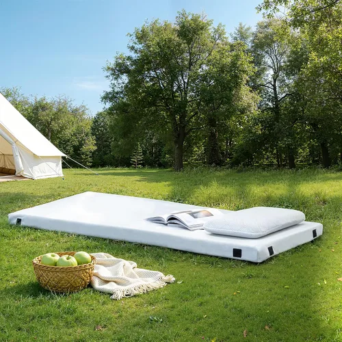 Vista 9 de Colchón de camping de espuma viscoelástica de 2.5 pulgadas, almohadillas para catre, tamaño individual, pequeño, portátil, enrollable, cubierta