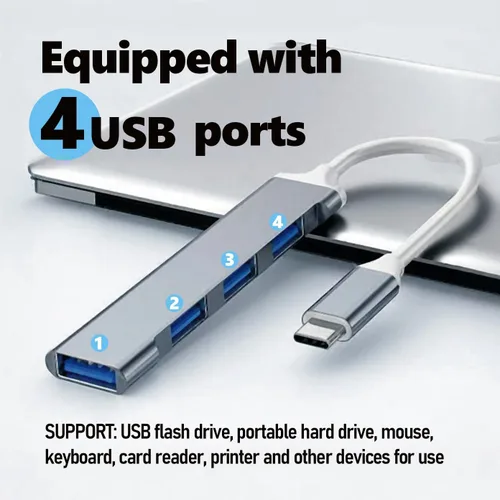 Vista 3 de Expansor divisor de concentrador USB 3.0 de 4 puertos para laptop, Xbox, unidad flash, disco duro, consola, impresora, cámara, teclado, mouse