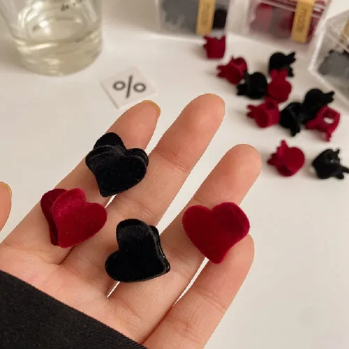 Vista 5 de 30 pinzas de terciopelo rojo para el cabello, con forma de corazón, flor, flequillo, pinzas pequeñas para el cabello, pinzas de plástico