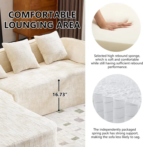 Vista 7 de Sofá Sillones para sala de tela de felpilla de 101 pulgadas, sofá para sala con esponja de alta elasticidad, sofás para sala con diseño