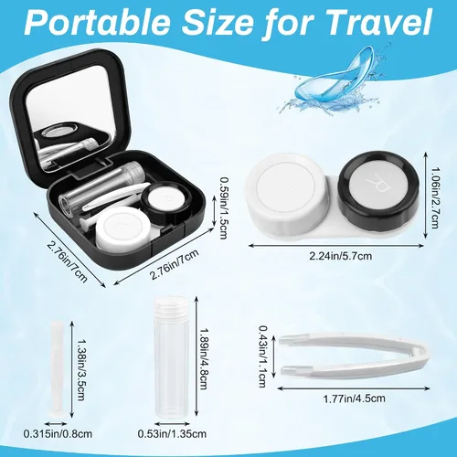 Vista 2 de Adecco LLC Kit de lentes de contacto para viajes: con espejo + botella + pinzas + contenedor, Negro