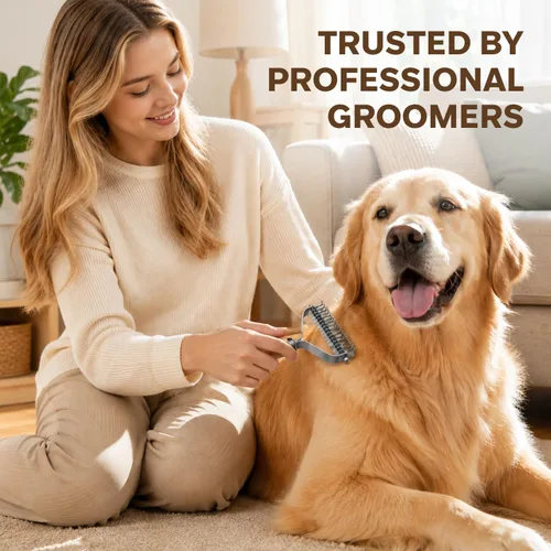 Vista 8 de Rastrillo de capa interior para perros, peine profesional para desenmascarar mascotas con mango de madera, cuchillas de acero inoxidable