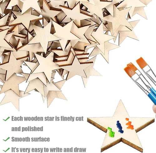 Vista 7 de 400 piezas de estrellas de madera de 1 pulgada, piezas pequeñas de madera sin terminar en forma de estrellas, recortes de madera para manualidades