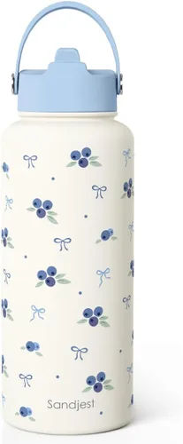 Vista 9 de Regalo de repostería para mujeres, botella de agua de acero inoxidable de 32 oz con tapa y popote, botellas aisladas estéticas de dulces, regalos