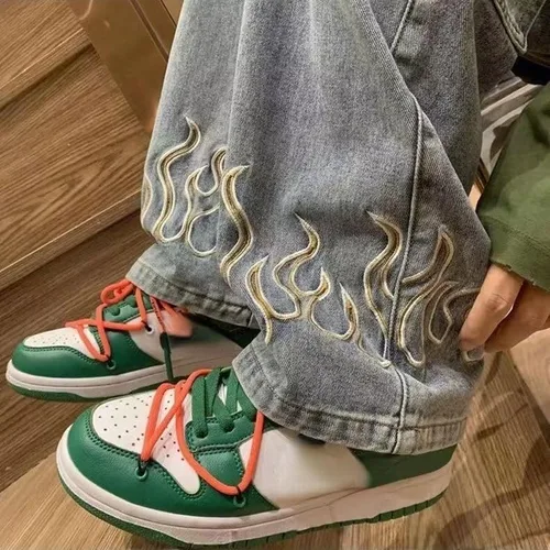 Vista 6 de Y2K - Pantalones de mezclilla holgados Flame Emo Cyber Cargo Grunge Vintage Demin Ropa estética Hiphop gótico Jogger Pantalones deportivos
