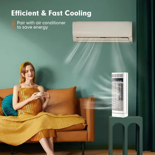 Vista 4 de Tangkula Ventilador de escritorio de 14 pulgadas, ventilador de torre pequeña oscilante de 90°, ventilador de mesa de enfriamiento silencioso