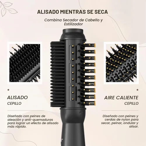 Vista 2 de Plancha plana de 110-120 V con cepillo calentado para alisar el cabello, secador de cepillo de soplado de un solo paso para cabello negro, cepillo