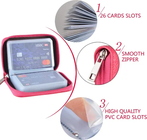 Vista 6 de Easyoulife billetera para tarjetas de crédito de cuero auténtico con espacio para 26 tarjetas