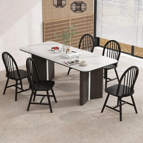 Vista 2 de Juego de 2 sillas de comedor de roble de 18 pulgadas, sillas Windsor de madera con respaldo de husillo para isla de cocina de campo