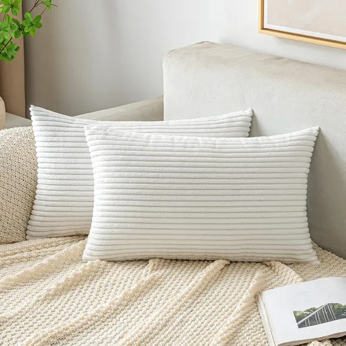 Vista 43 de EMEMA Fundas de Cojines Decorativos de Pana Suave a Rayas Cuadradas, Fundas de Almohadas de Primavera para Sofá, Dormitorio, Silla, Automóvil 16 x