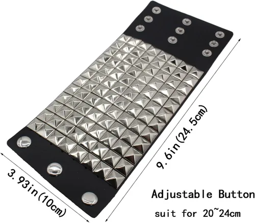 Vista 6 de Pulsera unisex de cuero punk, pulsera de motociclista de pirámide plateada para hombre