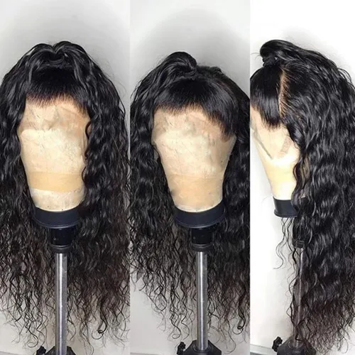 Vista 2 de Pelucas de cabello humano ondulado profundo con encaje frontal de 13 x 4 pulgadas, ultra fino, de 0.039 pulgadas, predepiladas, para mujeres, sin